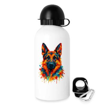 Bunte Aquarell Deutscher Schäferhund-Illustration - Trinkflasche mit Deckel 500 ml - Weiß - Rechts