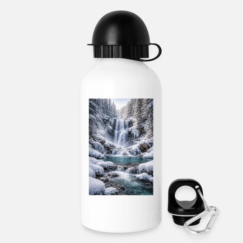 Cascade hivernale dans une forêt enneigée - Gourde avec bouchon 500 ml - blanc