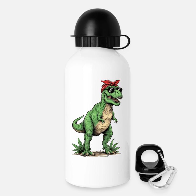 T-shirt Dinosaure T-Rex Look Rétro - Design Mama  - Gourde avec bouchon 500 ml - blanc