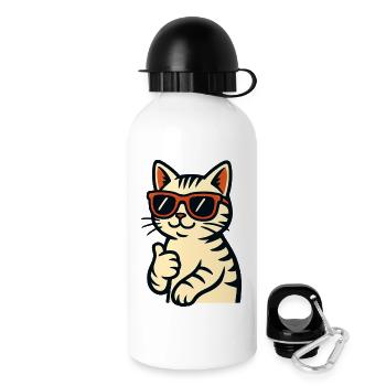 Cat with sunglasses and thumbs up - Drinks Bottle with Lid 500 ml - white - Right