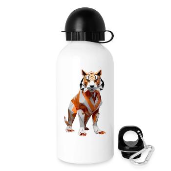 Geometrischer Low-Poly Tiger - Trinkflasche mit Deckel 500 ml - Weiß - Rechts