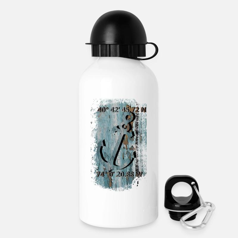 Anchor with coordinates - Drinks Bottle with Lid 500 ml - white