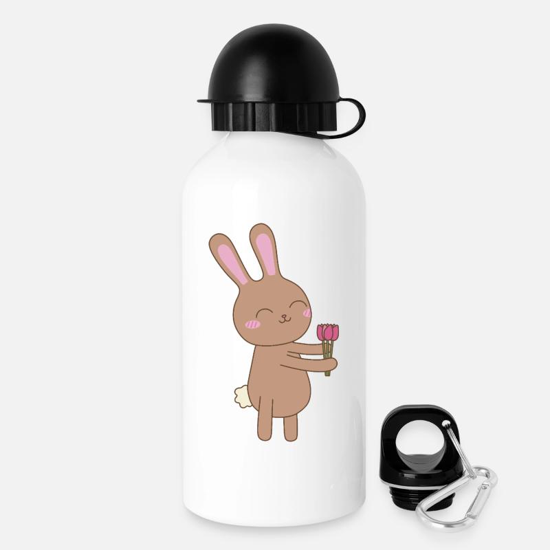 Bunny with Tulip - Drinks Bottle with Lid 500 ml - white