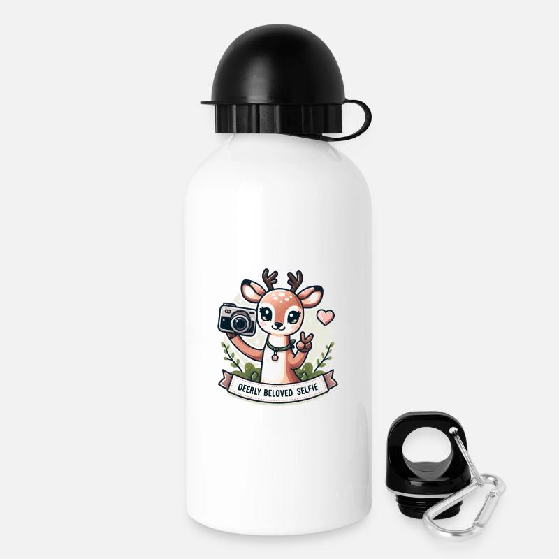Dessin animé selfie de cerf : Adoré par les cerfs - Gourde avec bouchon 500 ml - blanc