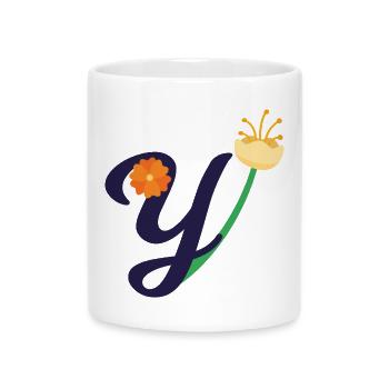 Elegant letter 'Y' with flowers - Mug with Heart-Shaped Handle - white - Front