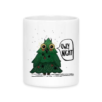 Owly Christmas Night Weihnachtsbaum Eule - Tasse mit Herzhenkel - Weiß - Vorne