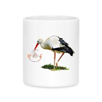 Cigogne avec bébé dans une écharpe - Mug avec anse en forme de cœur - blanc - Devant