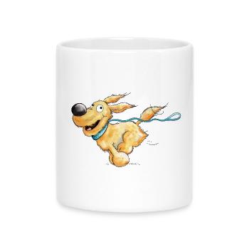 Flotter Hund Mit Hundeleine Geht Gasse - Tasse mit Herzhenkel - Weiß - Vorne