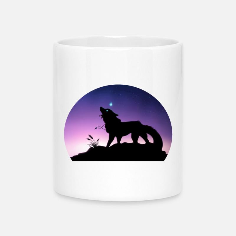 Journey of a Star Wolf - Silouhette Nocturne - Mug with Heart-Shaped Handle - white