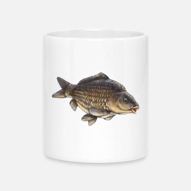 Common Carp Fishing Design Realistic Carp - Mug with Heart-Shaped Handle - white