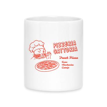 Pizza box cat - Pizzeria Gattoria (red) - Mug with Heart-Shaped Handle - white - Front