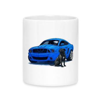 Blauer Musclecar Hundepartner - Tasse mit Herzhenkel - Weiß - Vorne