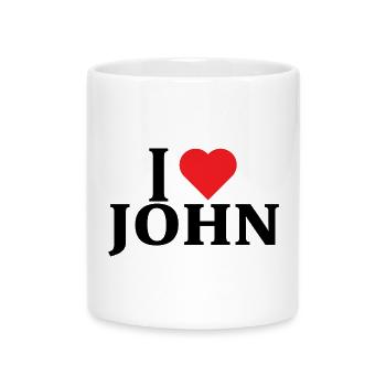 Name T-Shirt I love John T-Shirt Geschenkidee - Tasse mit Herzhenkel - Weiß - Vorne