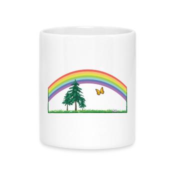 Arc-en-ciel arc-en-ciel avec prairie et papillon - Mug avec anse en forme de cœur - blanc - Devant