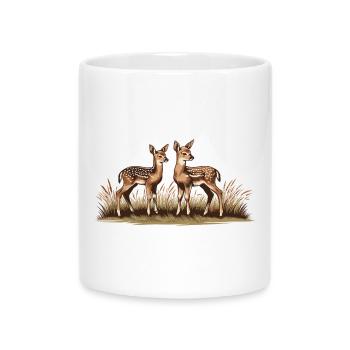 Rehe auf Wiese - Tasse mit Herzhenkel - Weiß - Vorne