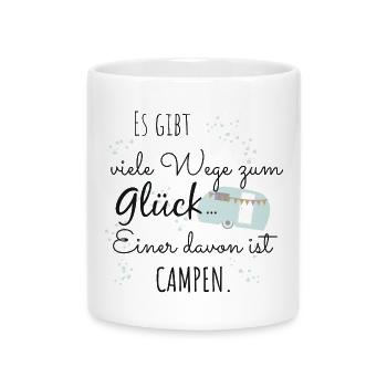 Camping Glück Campen Camper Zelt Spruch Geschenk - Tasse mit Herzhenkel - Weiß - Vorne