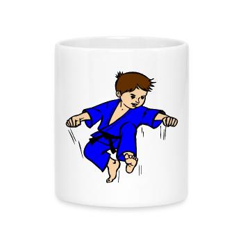 Costume bleu Karaté enfant ou judo enfant ceinture noire - Mug avec anse en forme de cœur - blanc - Devant