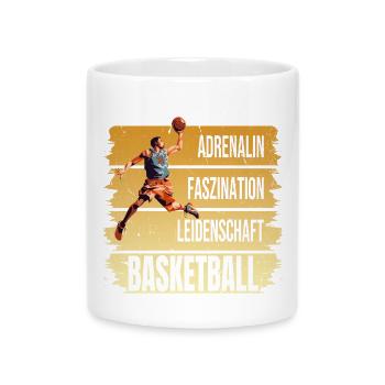 Adrenalin - Faszination - Leidenschaft -Basketball - Tasse mit Herzhenkel - Weiß - Vorne