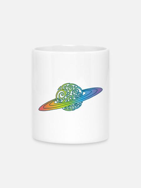 Planet Regenbogen - Tasse mit Herzhenkel - Weiß