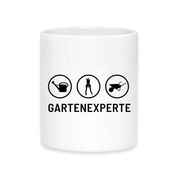 Expert du jardin : Arrosoir, taille-haie, brouette - Mug avec anse en forme de cœur - blanc - Devant