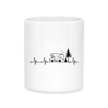 Camper Caravan Forest Camping Lover Heartbeat - Mug with Heart-Shaped Handle - white - Front