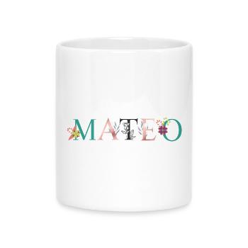 MATEO Name Art With Flowers Embroidered - Mug with Heart-Shaped Handle - white - Front