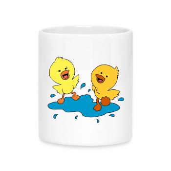 Cute ducklings splashing in a puddle - Mug with Heart-Shaped Handle - white - Front