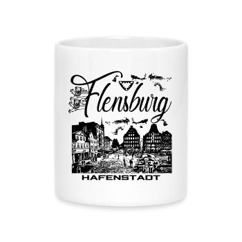 Flensburg - Hafenstadt - Tasse mit Herzhenkel - Weiß - Vorne