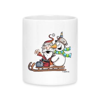 Santa Claus and Snowman - Sledge - Christmas - Mug with Heart-Shaped Handle - white - Front