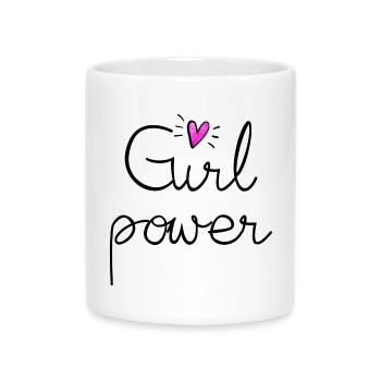 girl power with pink glitter heart - Mug with Heart-Shaped Handle - white - Front