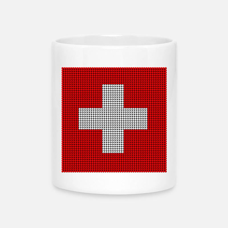 Drapeau suisse - Mosaïque perlée - Mug avec anse en forme de cœur - blanc