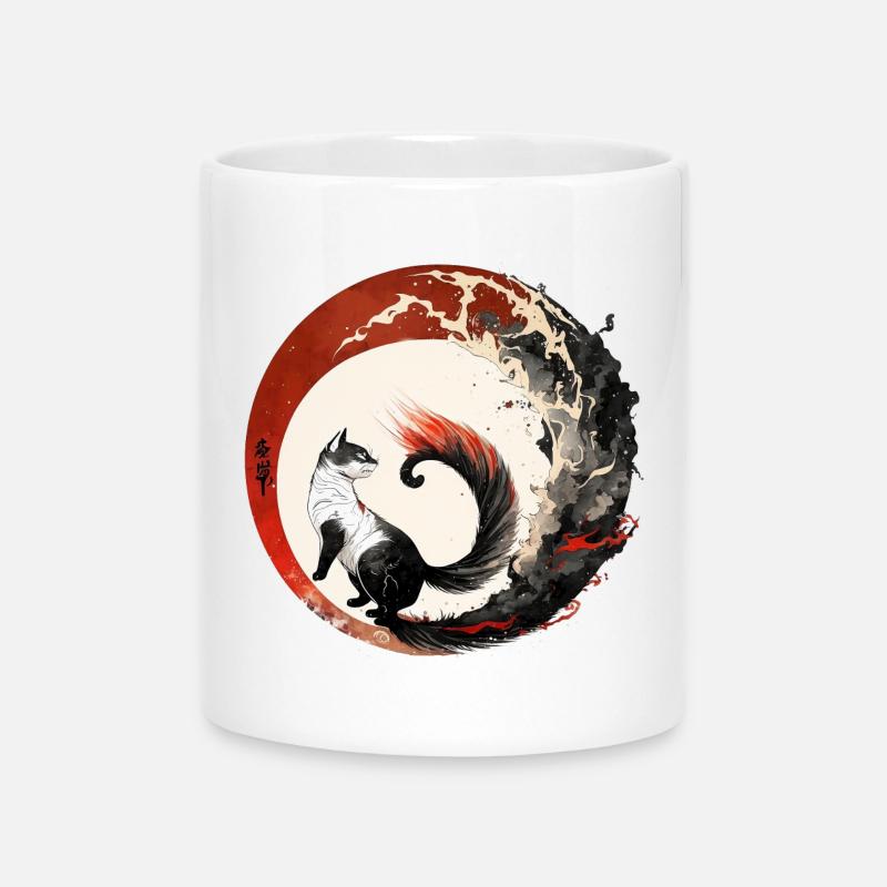 Chat style japonais - Mug avec anse en forme de cœur - blanc