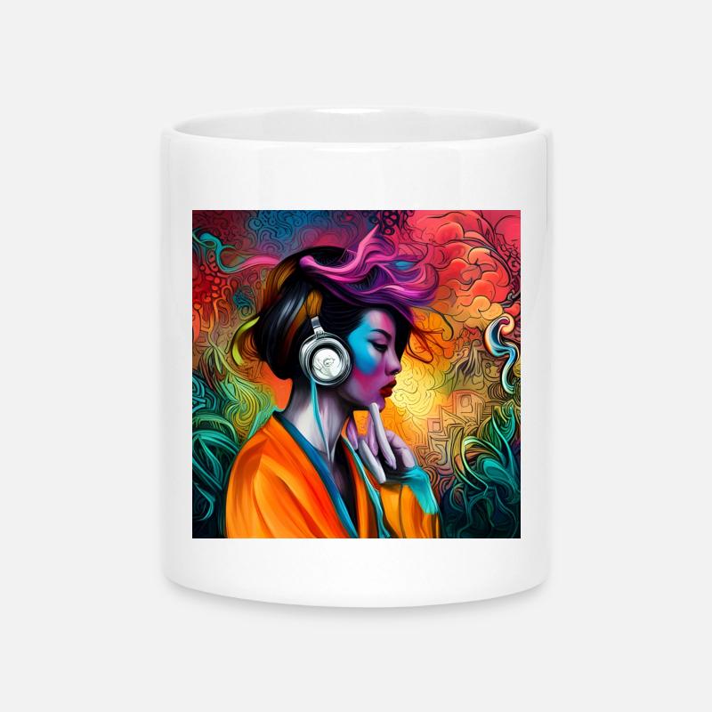 Neon Klangporträt mit Kopfhörern - Tasse mit Herzhenkel - Weiß