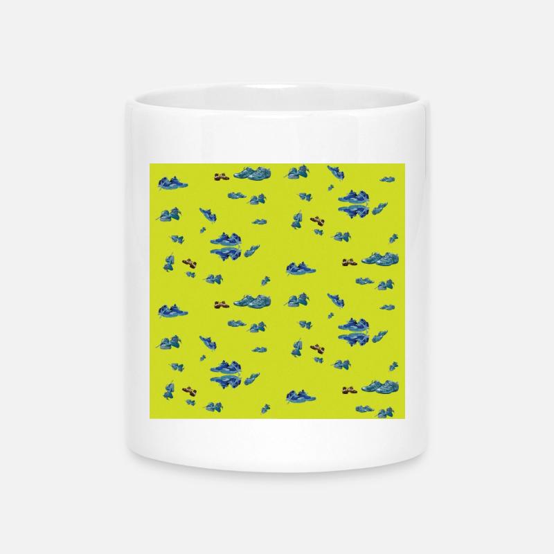 Motif de baskets bleues néonJaune jaune-vert - Mug avec anse en forme de cœur - blanc