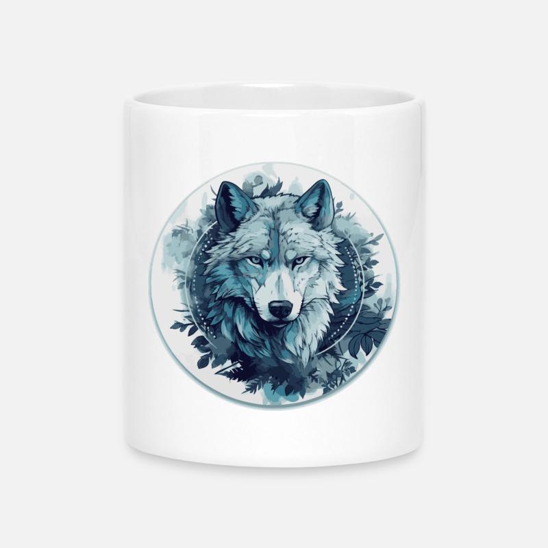 Loup mystique au clair de lune - Mug avec anse en forme de cœur - blanc