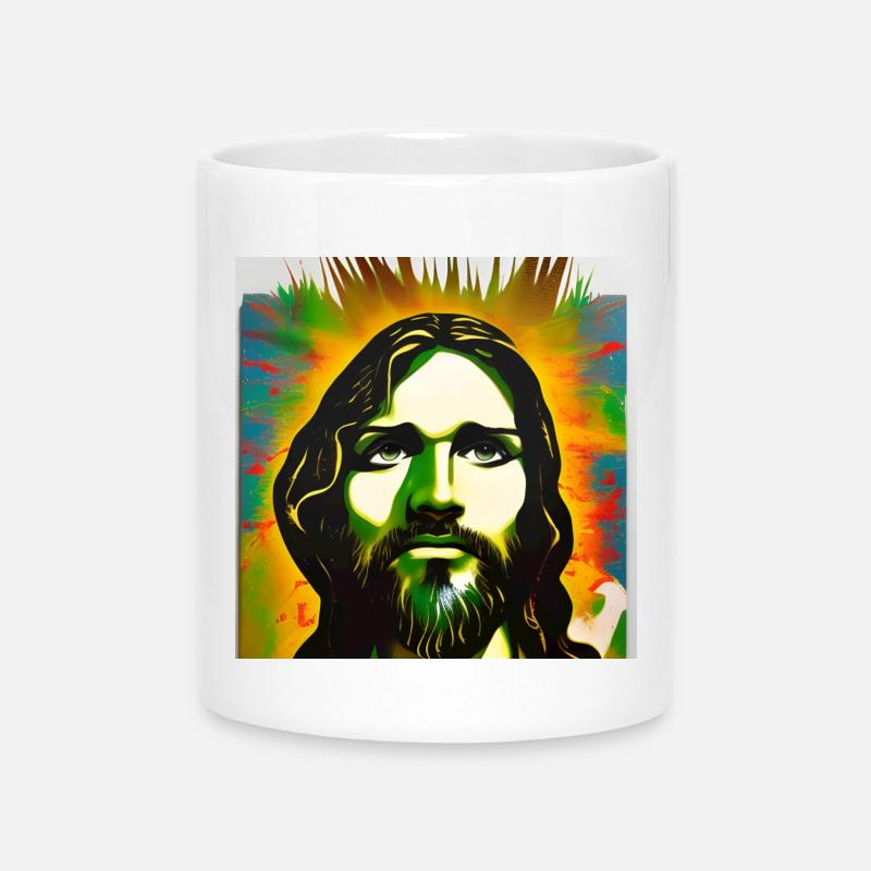 Neon Christ Portrait Rainbow Aura - Mug with Heart-Shaped Handle - white