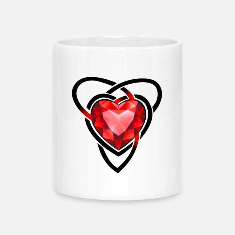 Faceted Red Gem Heart - Mug with Heart-Shaped Handle - white