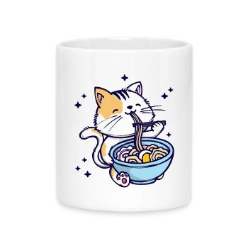 Katze Ramen Anime Japanisch Trickfilm Manga - Tasse mit Herzhenkel - Weiß - Vorne