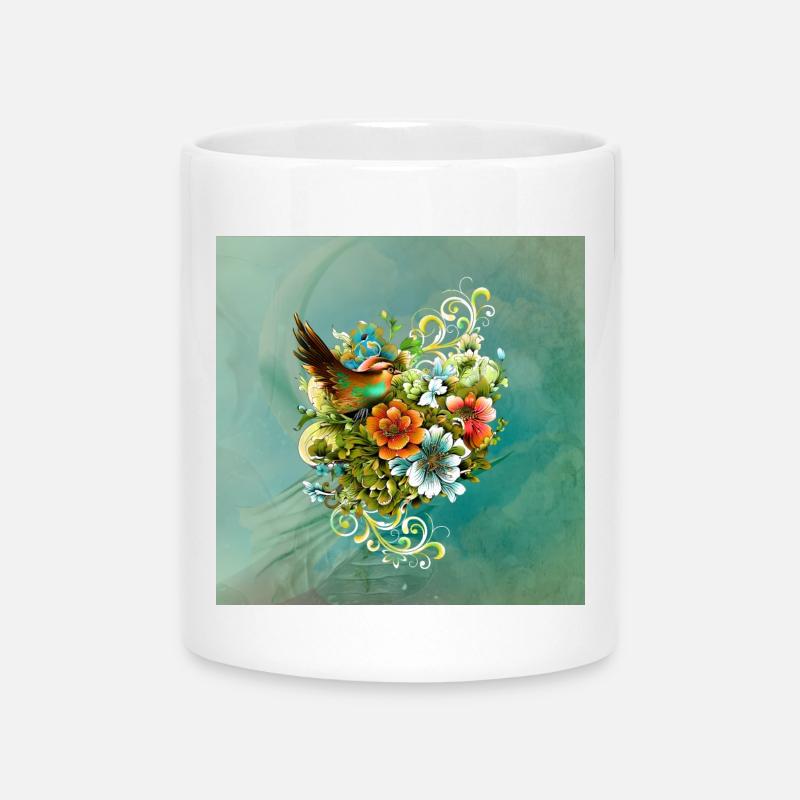 La beauté des oiseaux et des fleurs ensemble. - Mug avec anse en forme de cœur - blanc