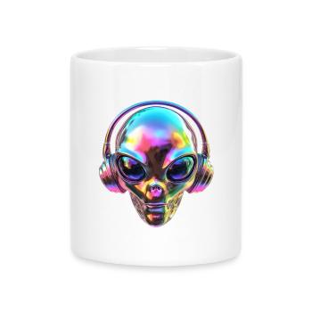 Chromatischer Alien-Kopf mit Kopfhörern - Tasse mit Herzhenkel - Weiß - Vorne