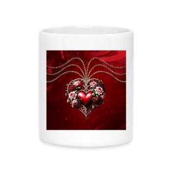 Edles Gothic-Herz mit Blumen. - Tasse mit Herzhenkel - Weiß - Vorne
