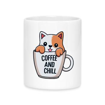 Cute Cat in Coffee Mug Design - Mug with Heart-Shaped Handle - white - Front