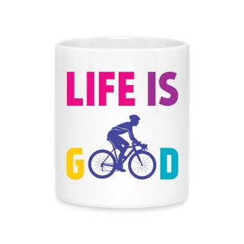 Radfahren - Das Leben ist gut - Tasse mit Herzhenkel - Weiß - Vorne