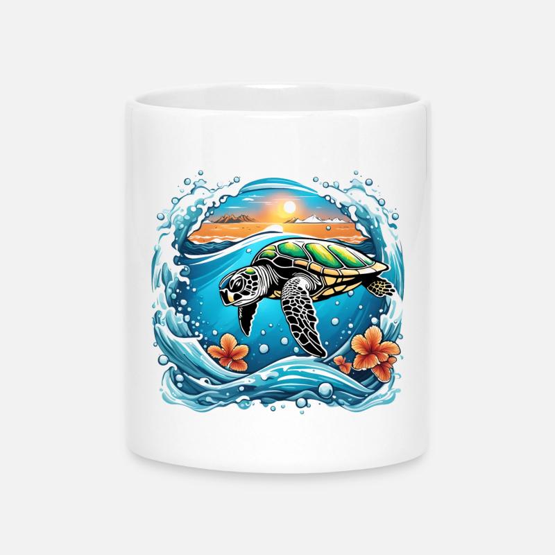 Sunset turtle by the sea - Mug with Heart-Shaped Handle - white