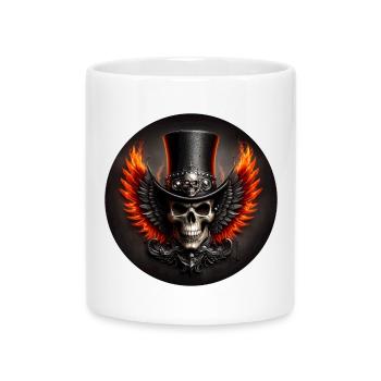 Totenkopf mit Flügeln und Feuer - Tasse mit Herzhenkel - Weiß - Vorne