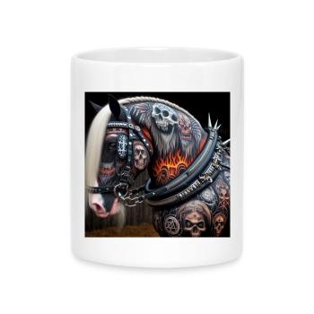 Tätowiertes schweres Pferd - Tasse mit Herzhenkel - Weiß - Vorne