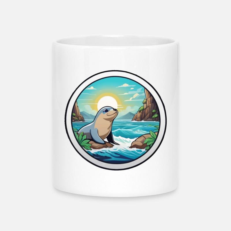 Kleine Robbe an der Küste - Tasse mit Herzhenkel - Weiß