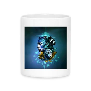 Léopard au visage féminin légendaire - Mug avec anse en forme de cœur - blanc - Devant