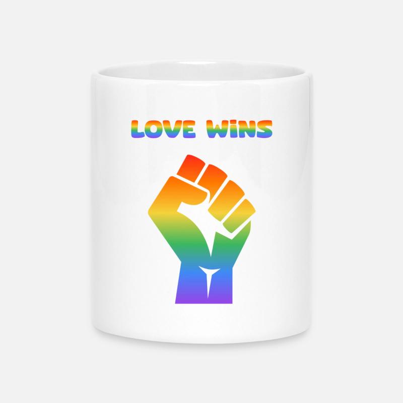 Poing Arc-en-ciel – L’amour gagne - Mug avec anse en forme de cœur - blanc