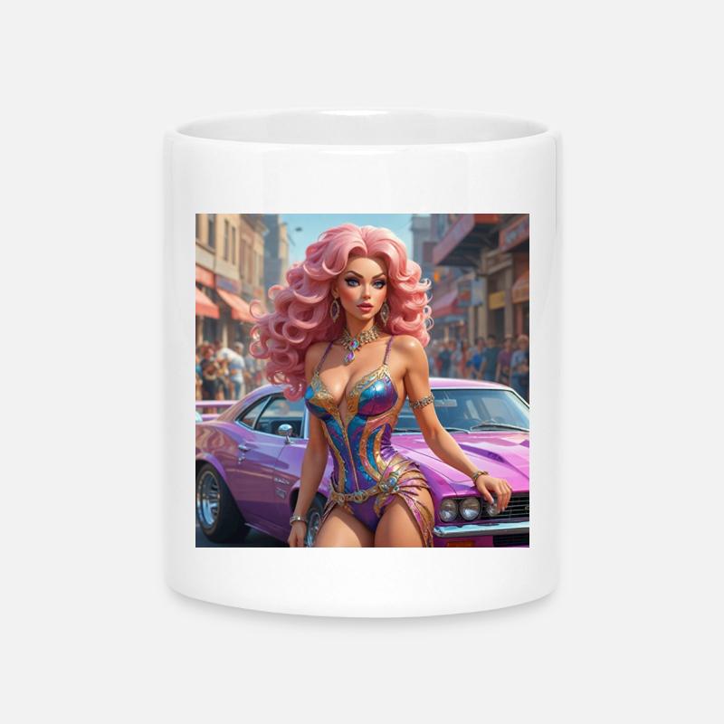 Glamour Showgirl Retro Auto - Tasse mit Herzhenkel - Weiß
